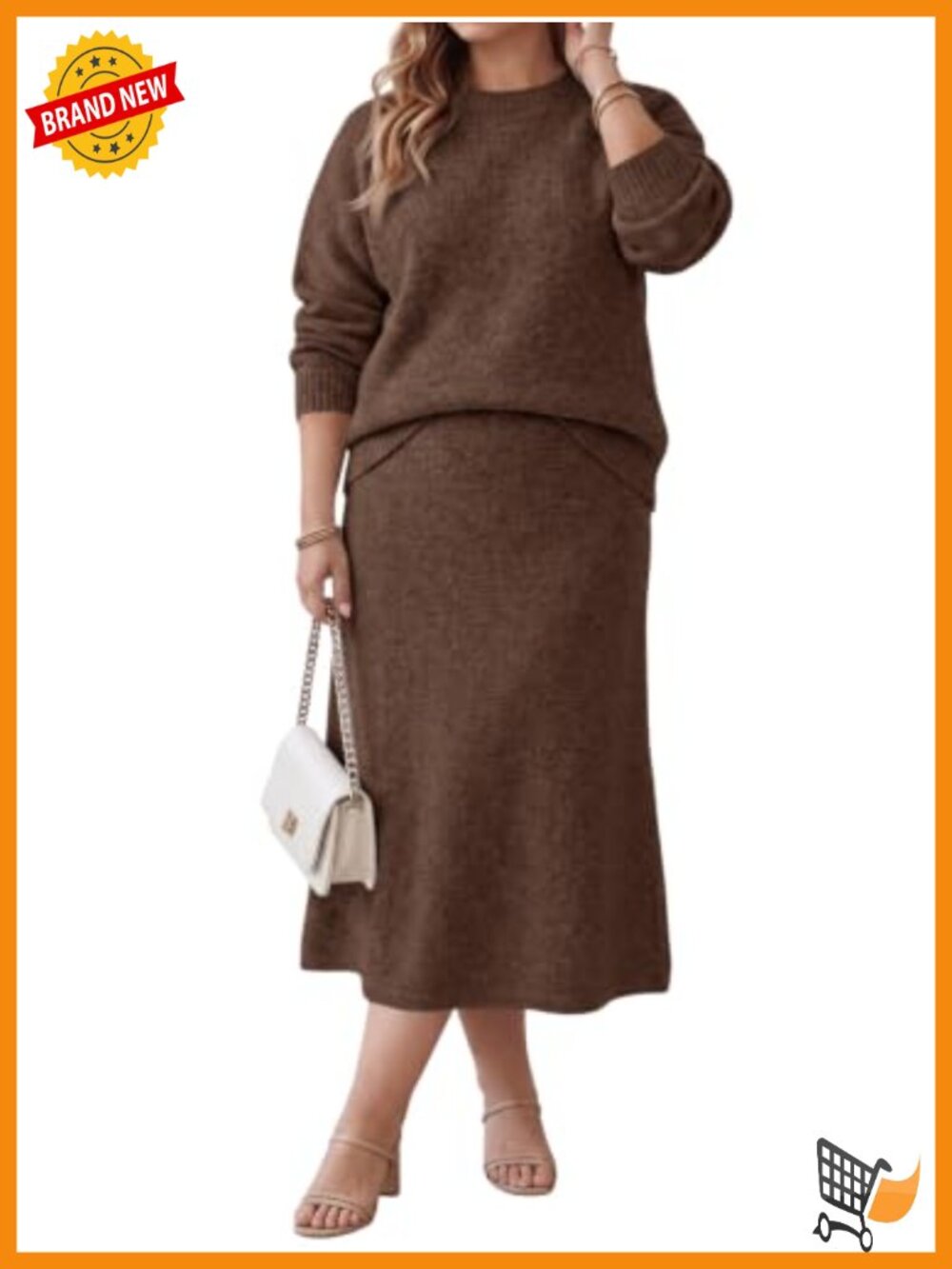 Womens Plus Size 2 Piece Sweater Skirt Set Oversized Knit Pullover Midi